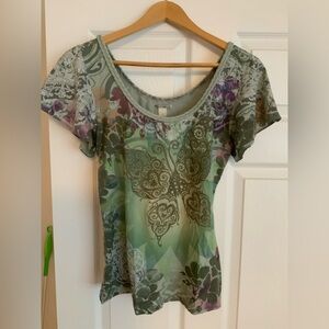 Lucky Brand Green and Purple Short Sleeve Top